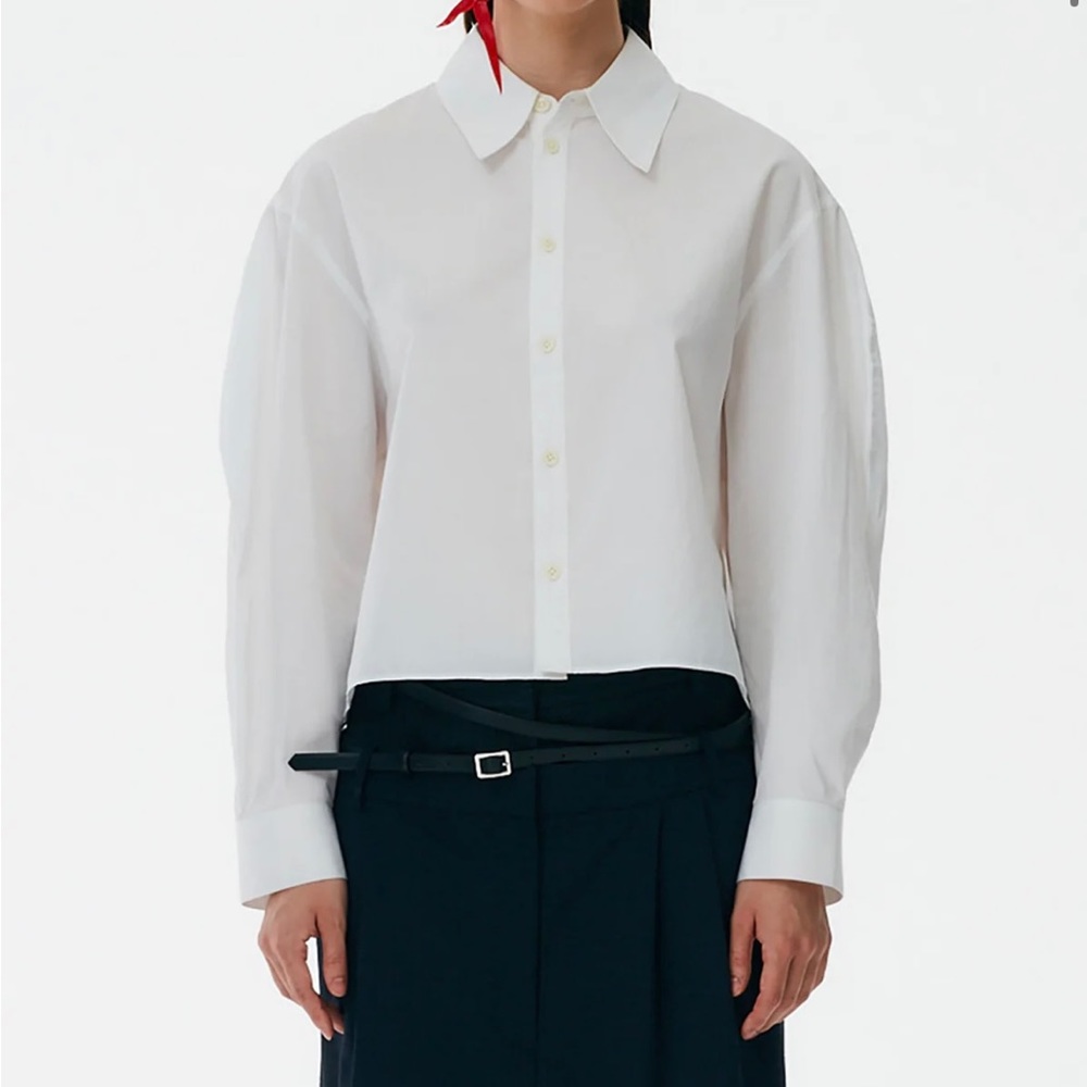 Tibi Miles Scallop Sleeve Crop Shirt sz small